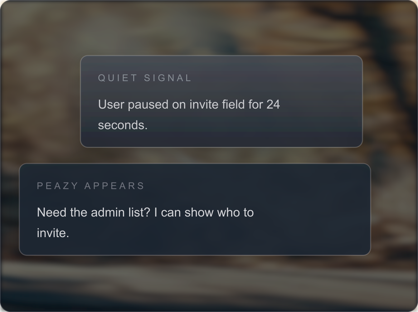 Peazy Guide appearing during an onboarding invite workflow